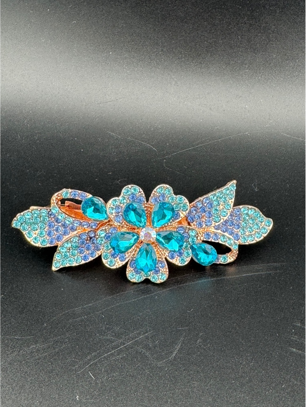 Blue and Purple Floral Crystal Hair Barrette